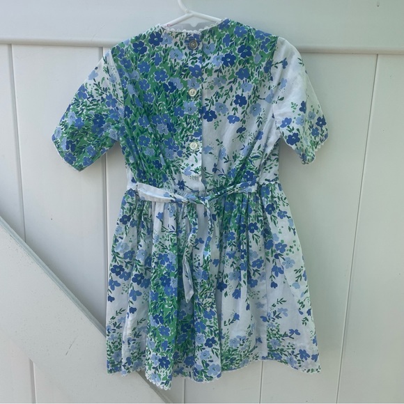 VINTAGE 70s BLUE GREEN FLORAL PRINT GRAPHIC DRESS SIZE 3T - Picture 2 of 6